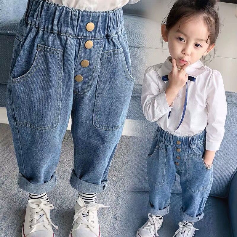 Children's clothing spring and autumn  new girls' Jeans Small and medium children's baby Leggings slim fit long pants trend