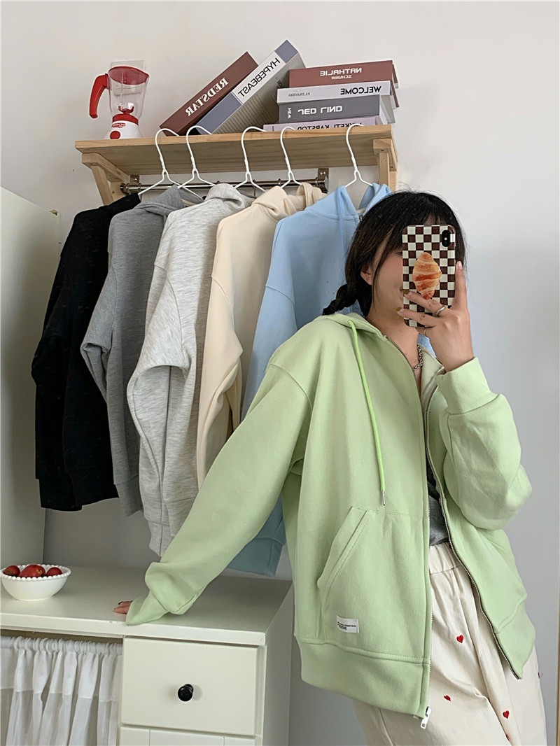 Korean student cardigan small coat spring and summer loose hooded top female