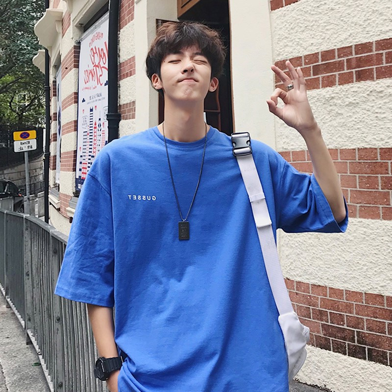 Hong Kong Style t-shirt men's chic fashion brand net red base shirt with loose trend inside 5-point sleeve ins student? B-shirt