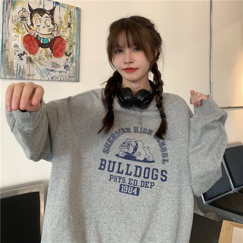 New loose Plush printed round neck women's sweater