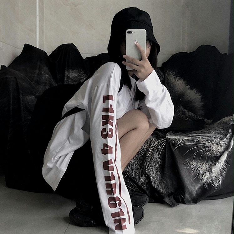 Ins super fire CEC letter long sleeve T-shirt women's autumn bottoming shirt fashion loose student versatile medium and long top