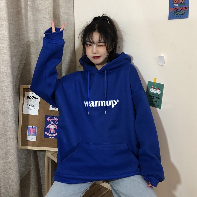 Plush and thickened Klein Blue new style super fire Hoodie women's fashion Korean loose lazy wind ins top