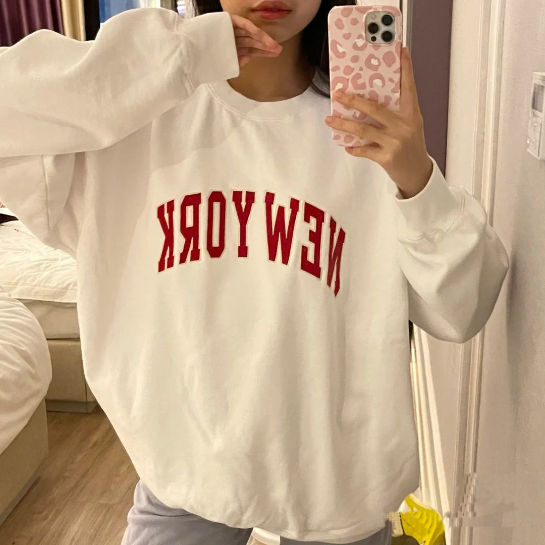 Cotton fish scale thin cotton sweater women's Korean loose letter printed round neck BM style sweater