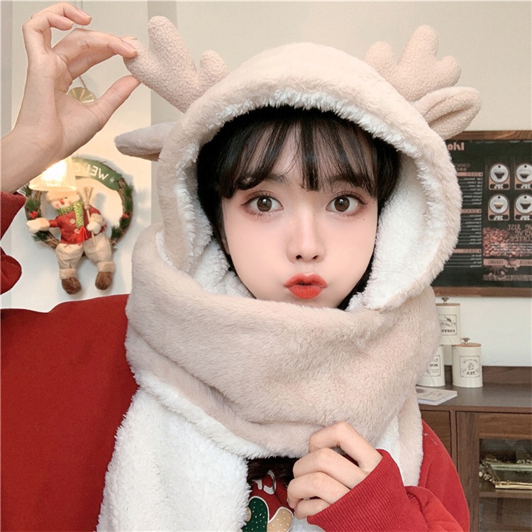 Winter lovely aging Girl Christmas New Year thickened warm Japanese and Korean hat scarf gloves in one