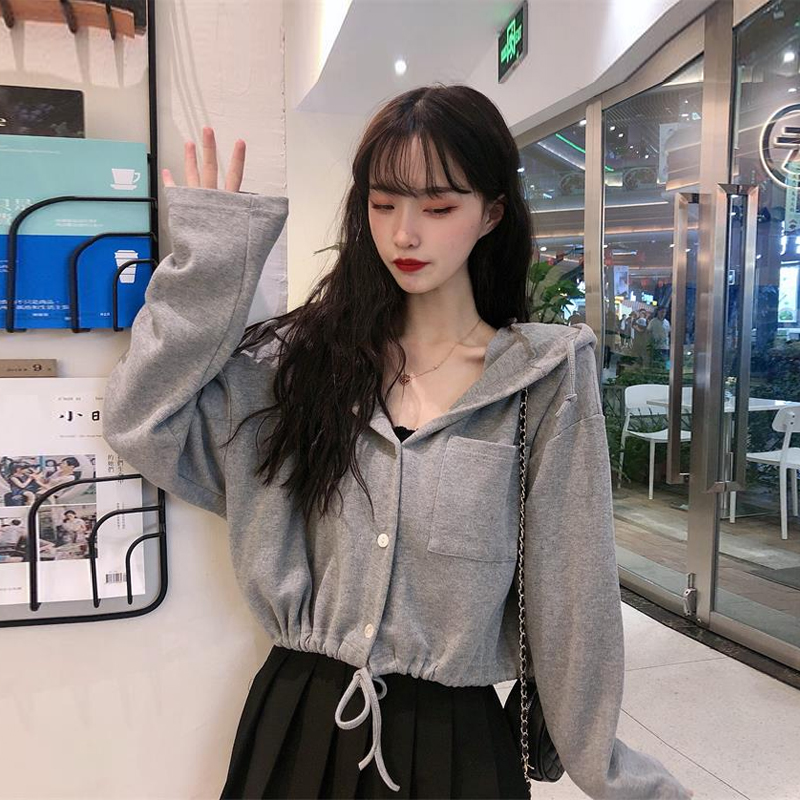 Hooded versatile lazy coat autumn new Korean loose drawstring jacket