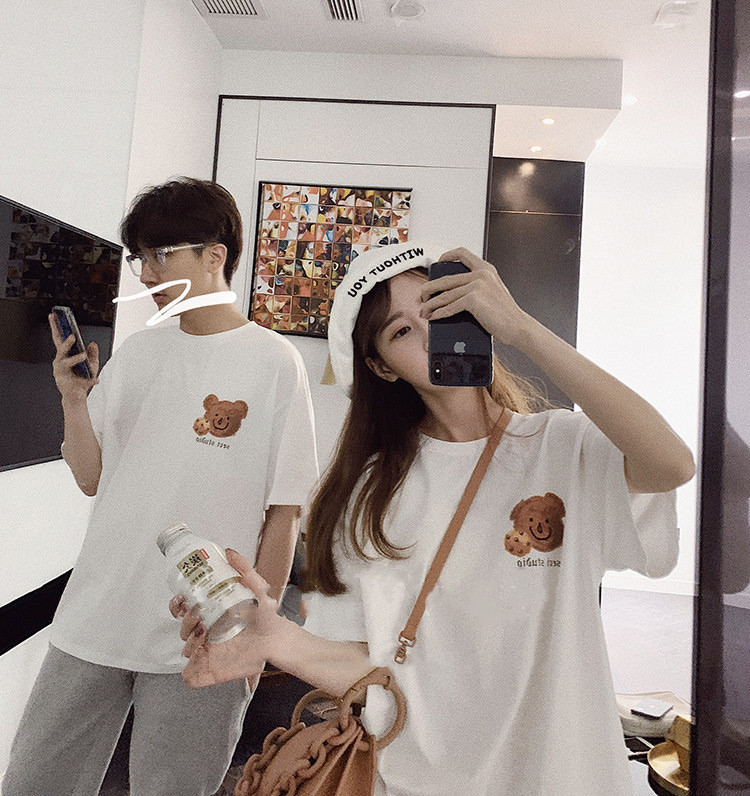 Internet red couple's dress ins super hot summer new fashion mid long short sleeve T-shirt niche design t-shirt