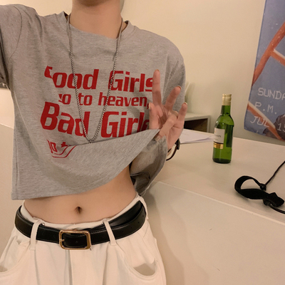 Harajuku style round neck letter printed short sleeve T-shirt for women's summer Hong Kong Style versatile student loose jacket