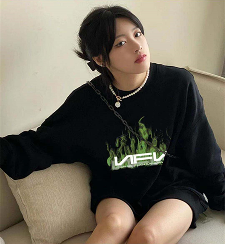 American retro hiphop fried Street tide brand women's new autumn and winter Plush thickened loose Korean top ins