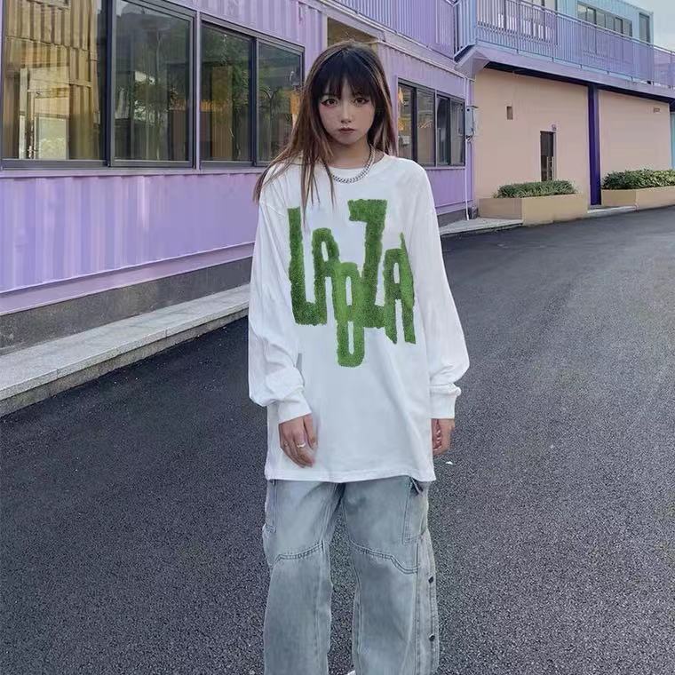 Autumn new ins American Retro High Street letter printing loose bottomed long sleeve T-shirt women's student couple trend