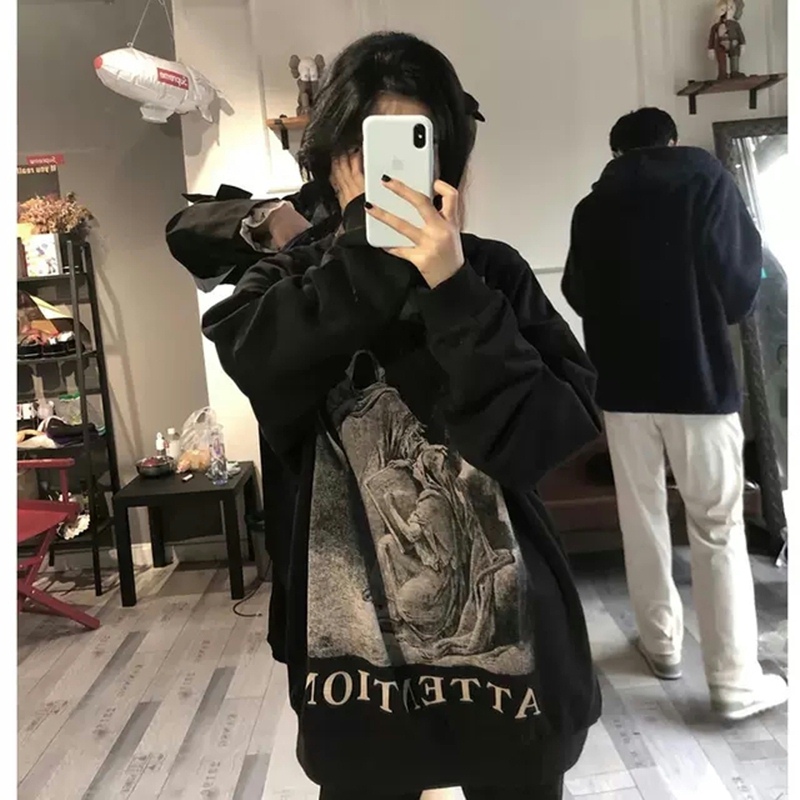 American high street hiphop fried Street sweater women's autumn and winter Plush thickened ins loose BF lazy coat