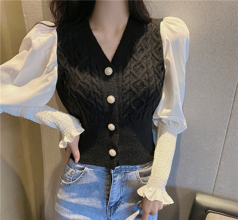 Spring new style temperament slim fit short long sleeve top women's T-shirt Korean style with cardigan