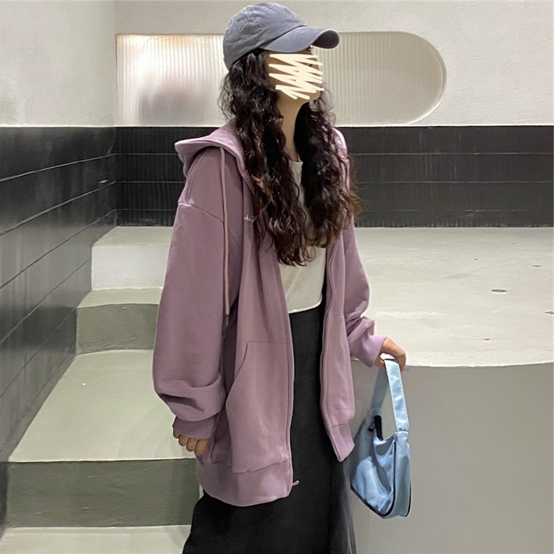 Super fire CEC Hoodie women's loose Korean version ins fashion spring and autumn taro purple coat thin zipper upper garment