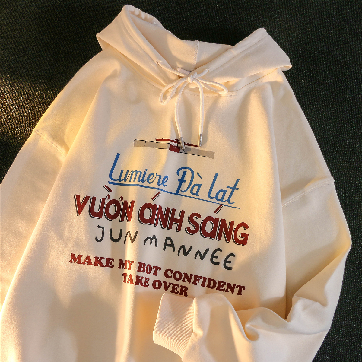 Milk apricot Japanese retro chic Hong Kong style letter sweater coat women's loose high-grade hooded top in autumn