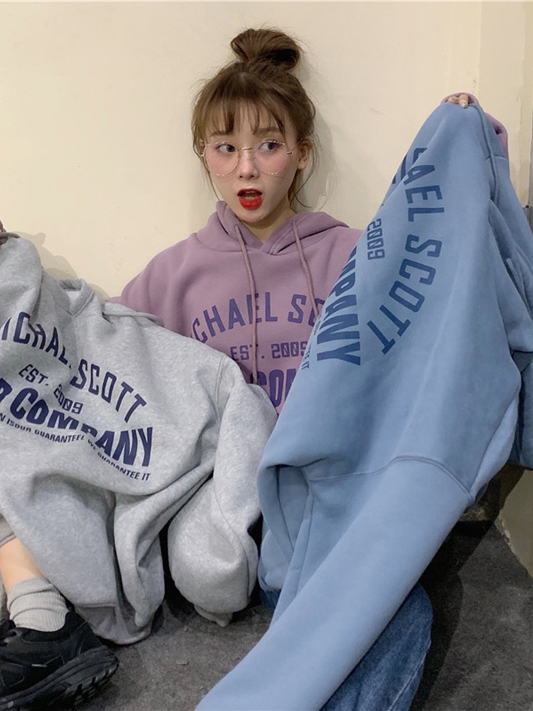 Thickened letter printed sweater women's loose Korean version new spring and autumn chic Hooded Jacket autumn and winter top