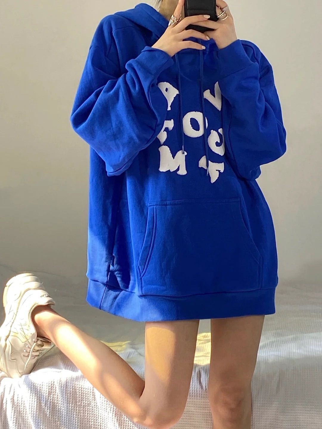 American retro women's spring and autumn thin Klein Blue design sense of minority fried street early autumn top