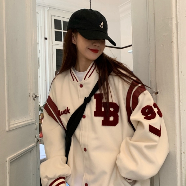 American baseball clothes women's clothes autumn and winter thickened retro personalized casual jacket Korean loose woolen jacket new fashion