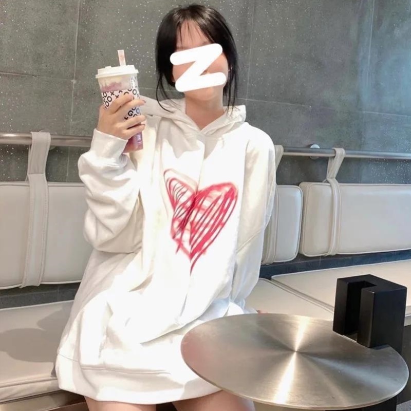 Net red ins love printed Hoodie women's spring and autumn new oversize loose BF student top trend