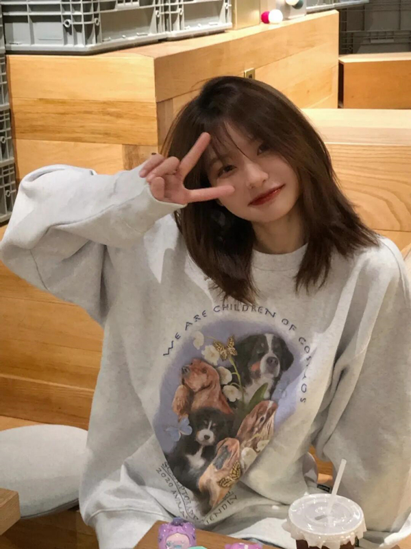 Plush thickened Vintage printed sweater women's winter loose college student oversize long sleeve Korean top