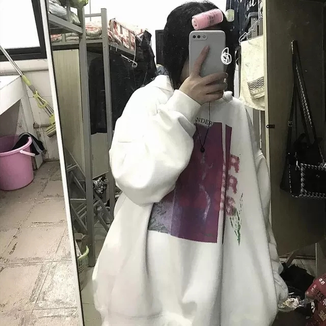 Chaopai oversize Hoodie women's clothing autumn and winter new loose Plush thickened lazy BF super fire coat