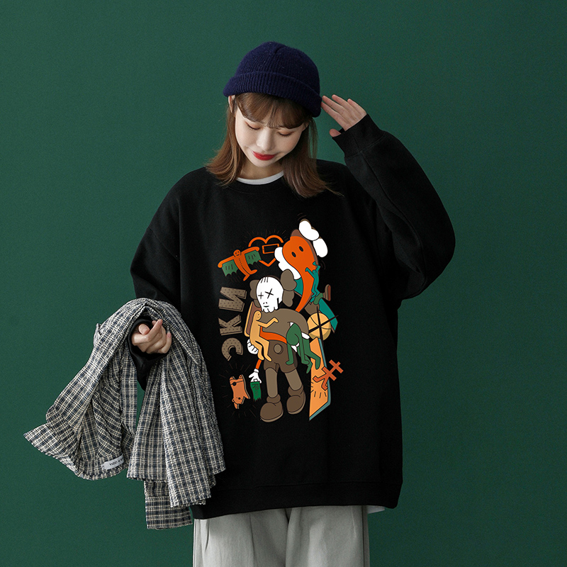 Autumn and winter round neck thin sweater loose Korean top female student Harajuku style foreign style versatile round neck Pullover