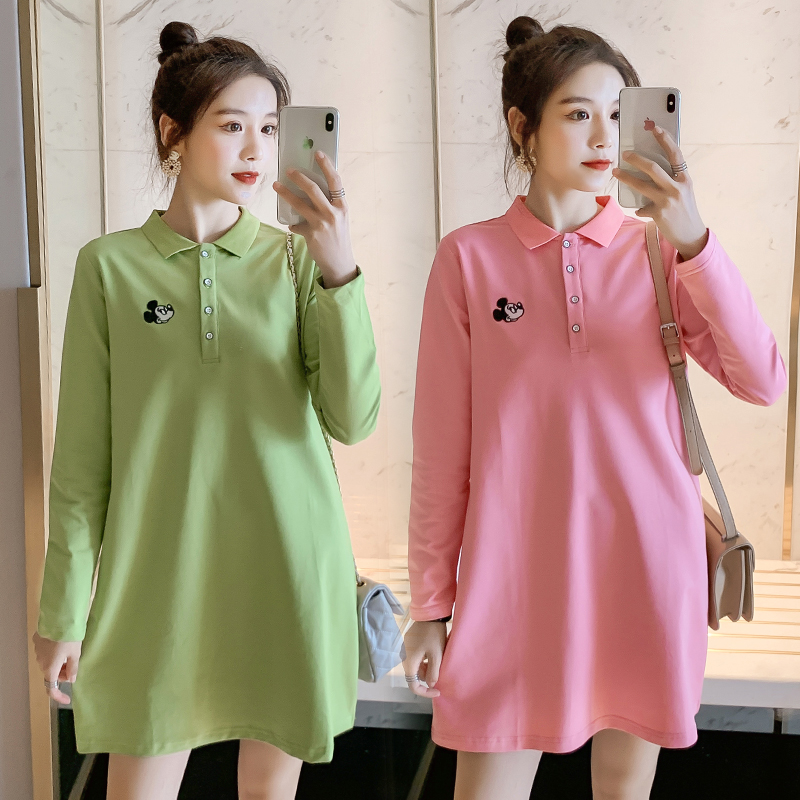Live shooting + video spring new dress large women's Lapel embroidery Mickey Korean sweater