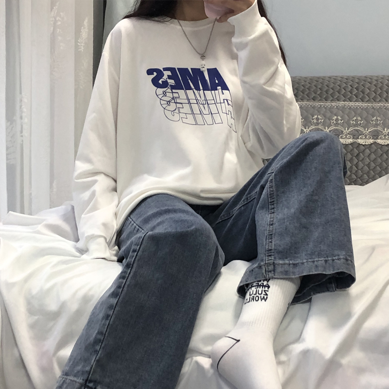 2021 autumn thin 6535 cotton fish scale cartoon letter printed Hoodie women's thin long sleeve top