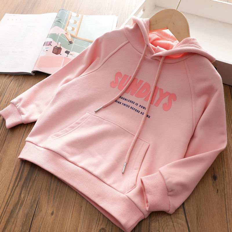 Girls' Plush thickened sweater 2021 new autumn and winter hooded leisure middle and large children's foreign style loose Korean top