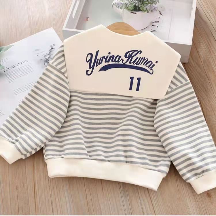 Children's sweater 2021 autumn new Korean version trendy girl baby foreign style casual T-shirt boys stripe spring and autumn top
