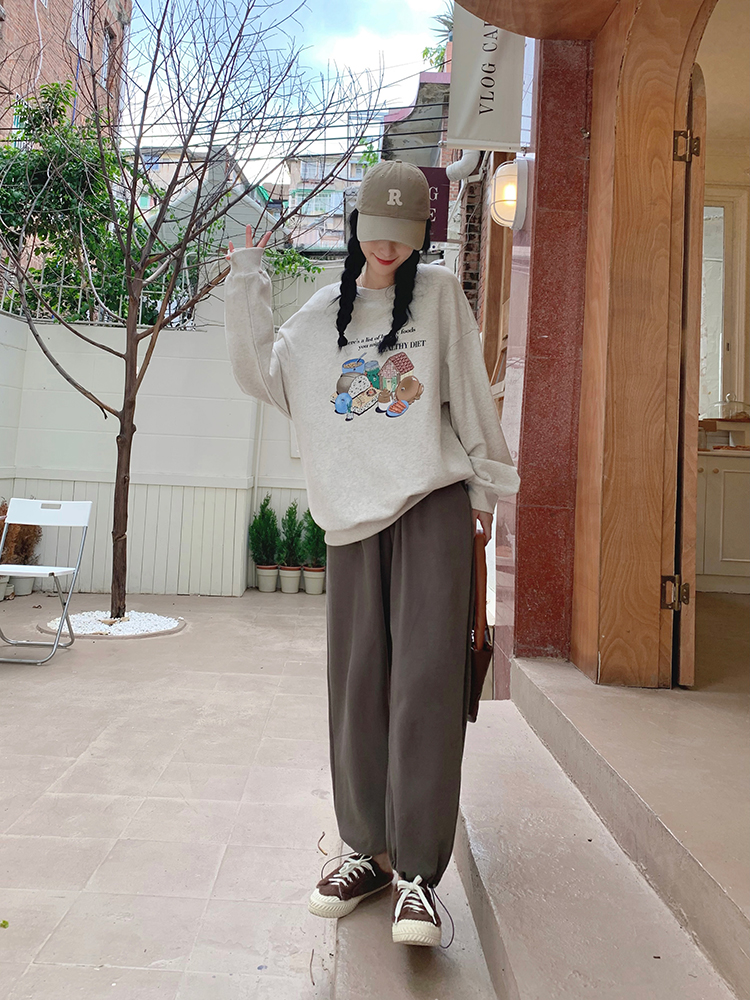 2021 latest cotton Plush thickened round neck Pullover women's autumn Korean fashion ins loose lazy coat