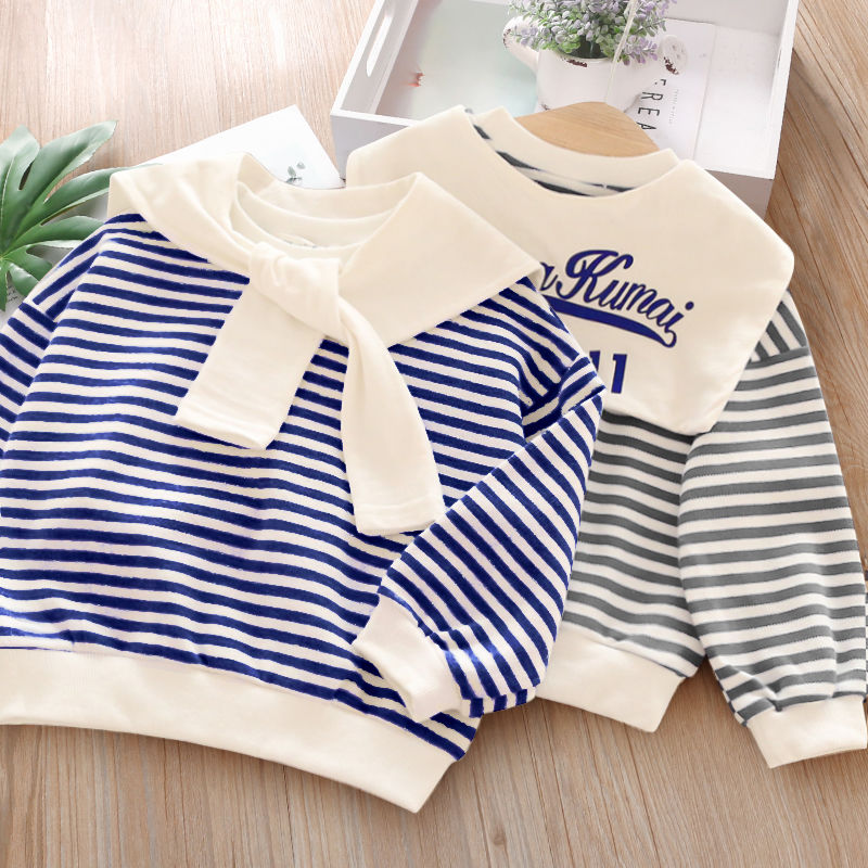 Children's sweater 2021 autumn new Korean version trendy girl baby foreign style casual T-shirt boys stripe spring and autumn top