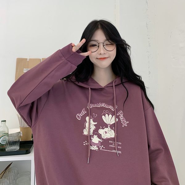 Hooded long sleeved Japanese waitmore women's sweater