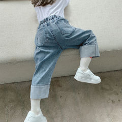 Children's 2021 new autumn girls' jeans children's foreign style wide leg pants spring and autumn pants fashion jeans long pants