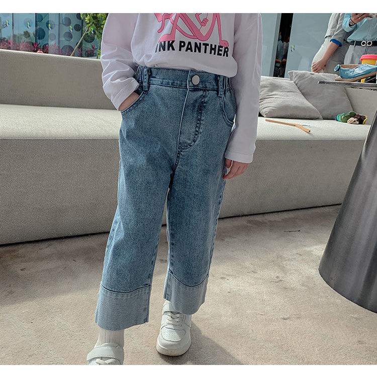 Children's 2021 new autumn girls' jeans children's foreign style wide leg pants spring and autumn pants fashion jeans long pants