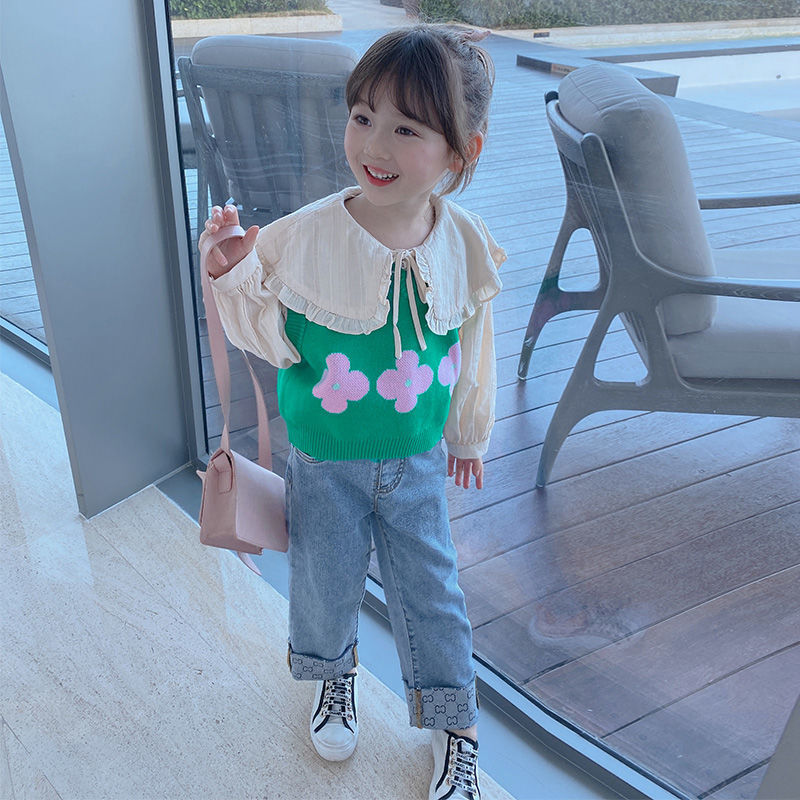 Girls autumn  new denim pants children's spring and autumn style foreign style Korean sports pants children's baby pants
