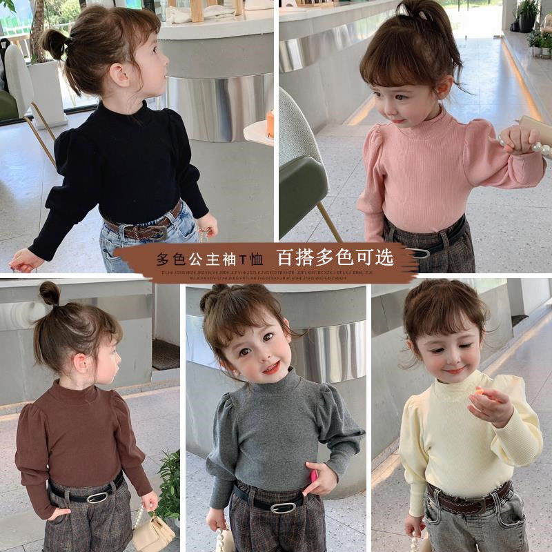 2021 girls' autumn dress new princess sleeve Korean casual children's T-Shirt Baby exotic spring and autumn bottomed shirt