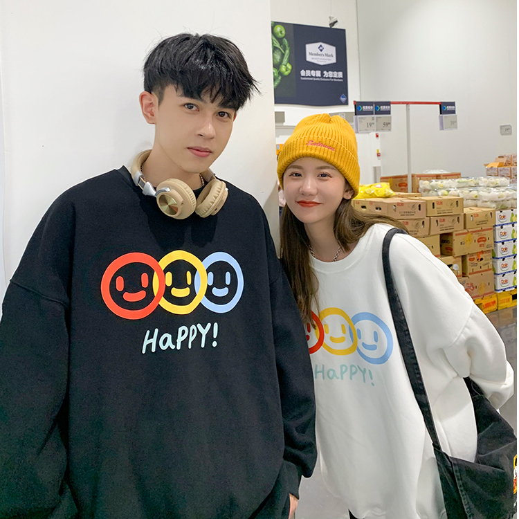 Autumn and winter couple men's and women's blouse loose Plush printed round neck sweater for women