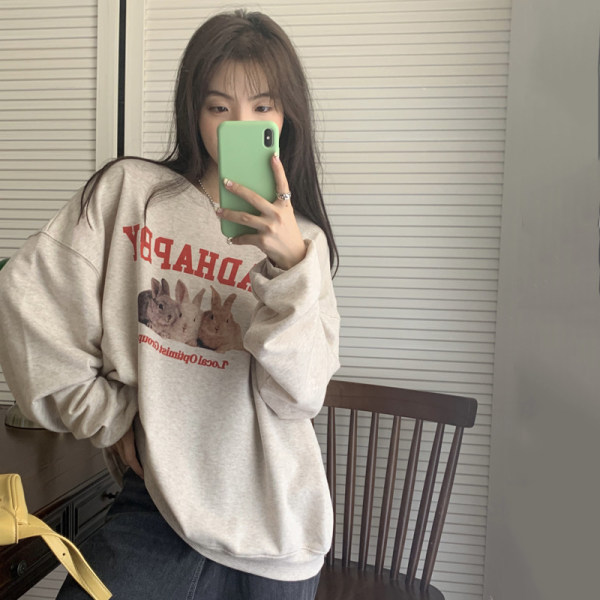 Round neck sweater female student Korean loose coat