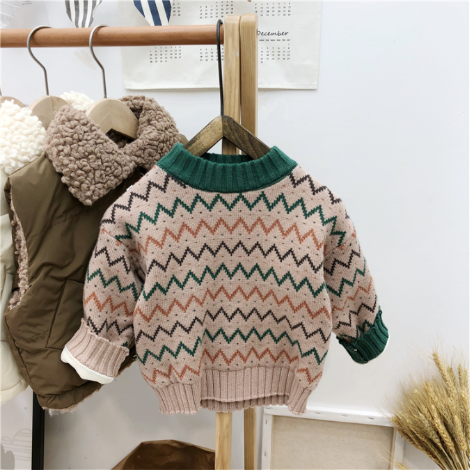 Baby plush sweater Korean children's wear boys and girls infant sweater children's foreign style Pullover knitted bottom shirt