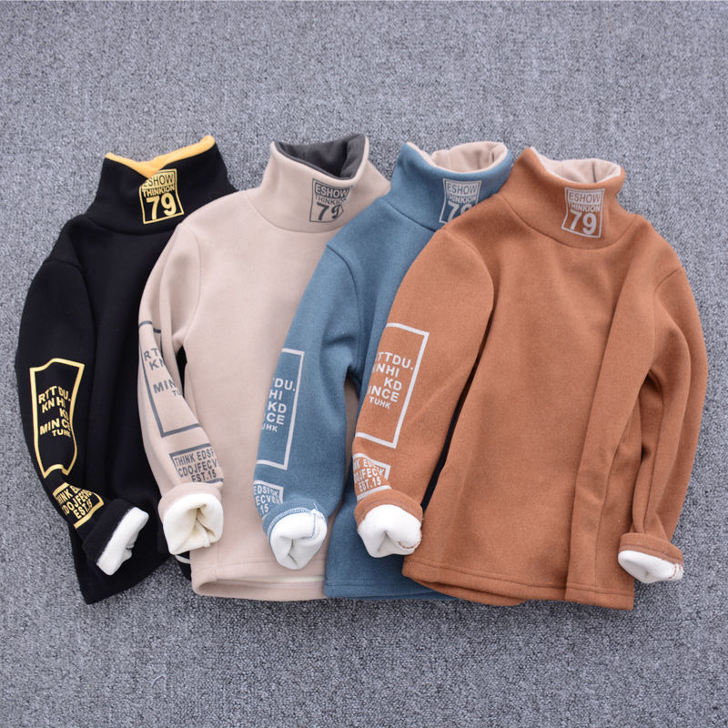 Plush thickened boys' sweater boys' and girls' autumn and winter clothes middle-aged children's winter long sleeve T-shirt children's high collar bottomed shirt