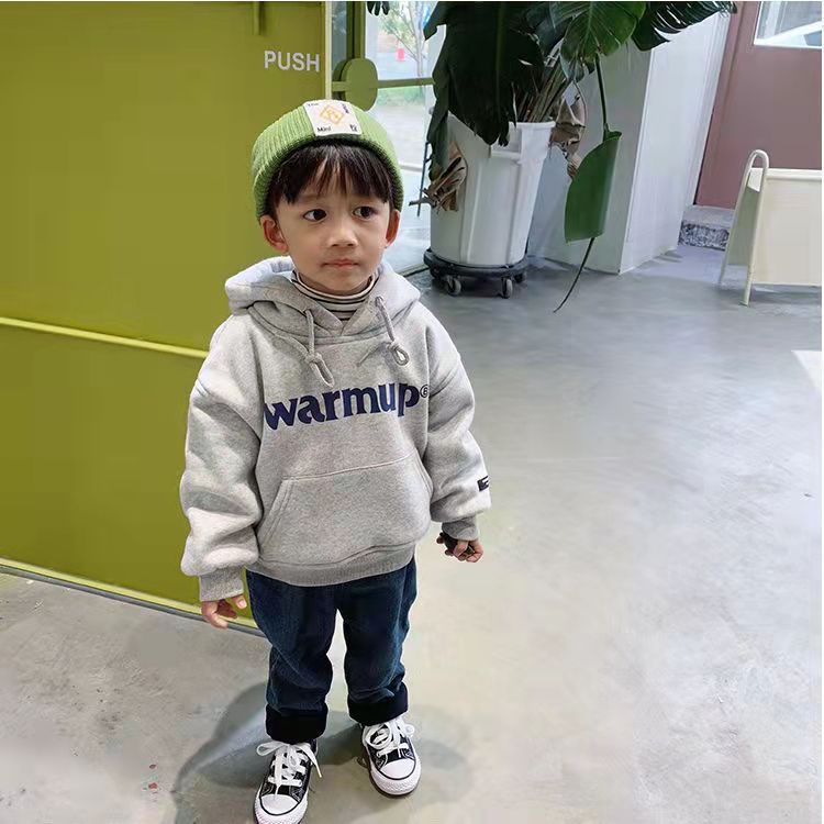 Boys' Plush sweater 2021 autumn winter new children's winter clothes Korean Hooded Baby autumn boys' top fashion