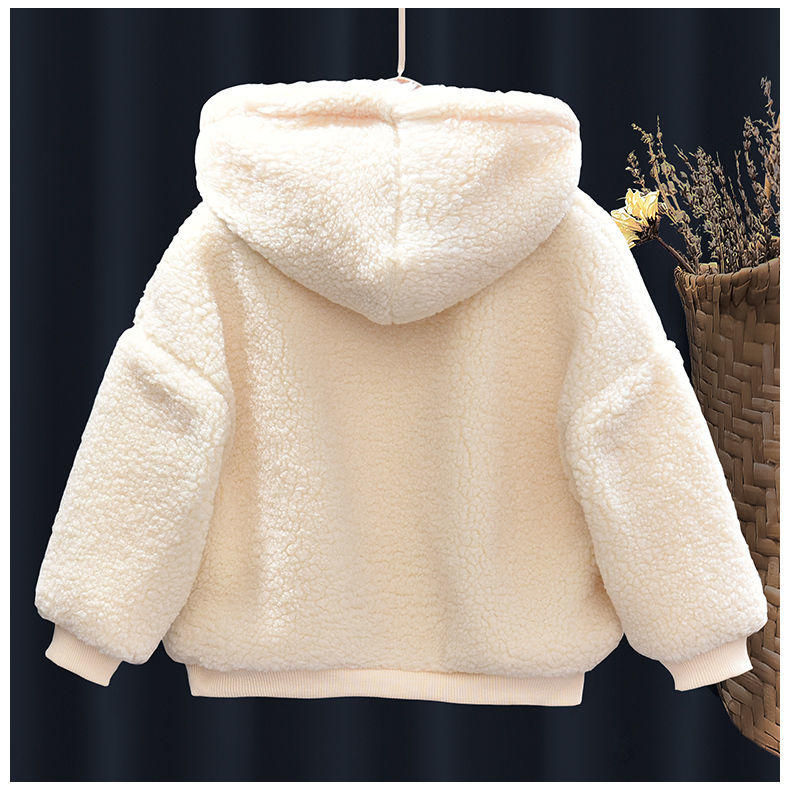 Girls' Plush fake two-piece sweater 2021 autumn and winter foreign style new baby warm Korean hooded thickened top