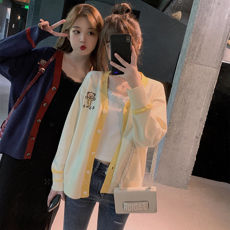 Knitted cardigan autumn coat women's summer Korean version net red style new one-piece apricot sweater loose and casual