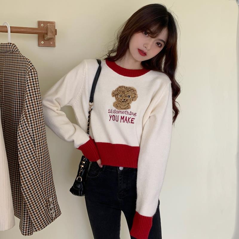 Autumn and winter inside and outside versatile Pullover high waist sweater new sweet, fresh and lovely little animal series embroidered sweater