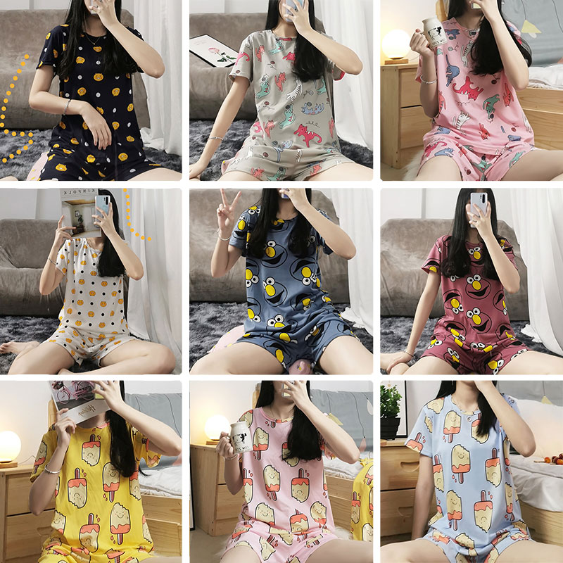 Short sleeved pajamas women's summer home suit rainbow Mickey Christmas Giraffe