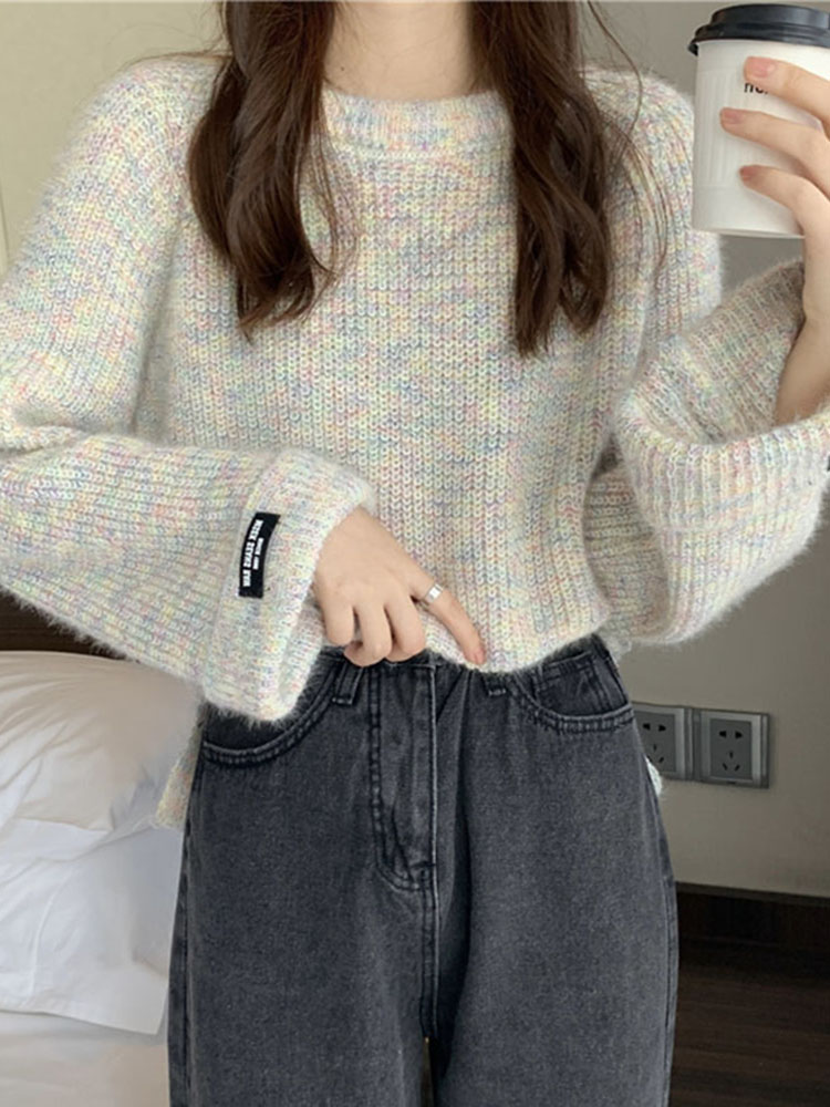 Soft waxy sweater for women to wear outside in autumn and winter loose 2021 new design sense split fork Pullover thickened long sleeve Knitted Top