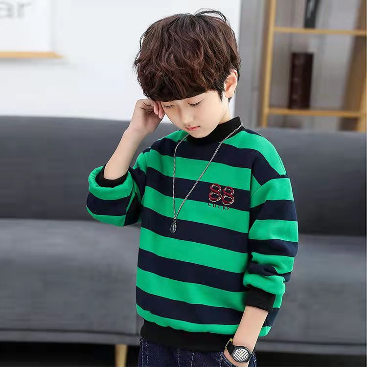 Children's wear boys' Plush thickened sweater autumn and winter new children's half high collar bottomed Shirt Medium large children's round neck top
