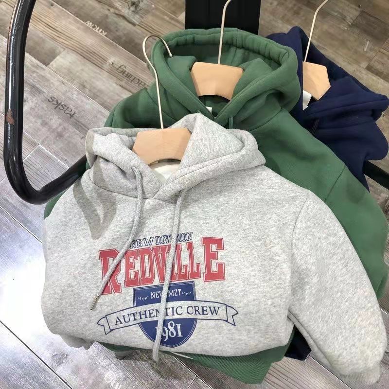Boys' sweater Plush thickened autumn winter children's foreign style coat winter hooded Pullover Top baby fashion children's wear