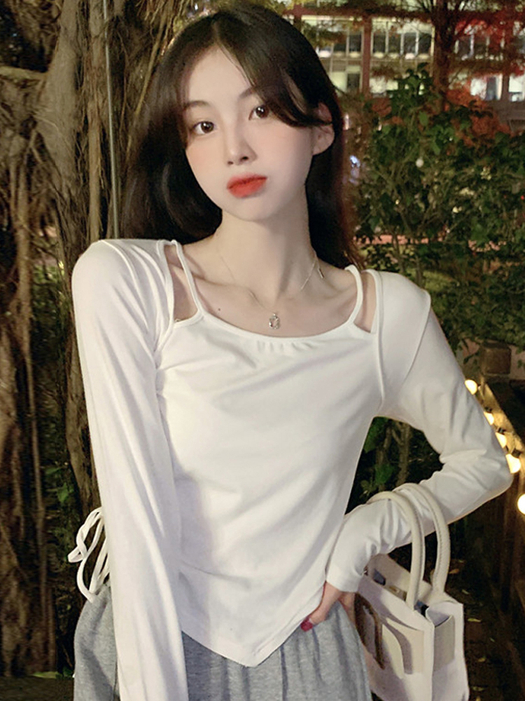 Pure sweet Spice Girl chic short clothes women's clothes autumn winter 2021 new white inner long sleeve bottomed shirt