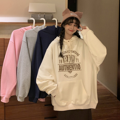 Ins super fire sweater women's spring and autumn oversize Plush Hooded Coat tide lazy wind BF loose Korean top