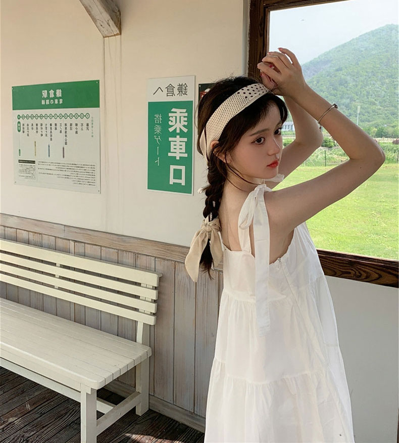 Suspender skirt summer 2021 new style small fresh bow tie middle long first love dress women